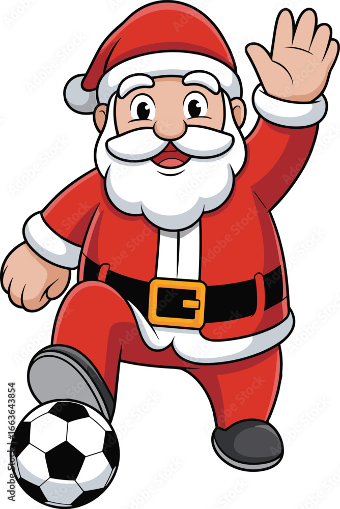 Santa Claus playing soccer cartoon, festive football character vector ...