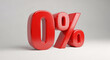 © Omar Studio - Zero Percent Interest Bright Red 3D Render of '0%' Symbol on a Clean Grey Backdrop
