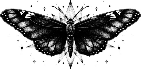 Wall Mural - Vintage stipple art of butterfly with halftone texture for tattoo and design