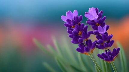 Wall Mural - A purple flower with a green stem is in the foreground of a blue background