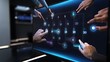 © AI Creative Design - Multiple Hands Interacting with Futuristic Interactive Digital Calendar Display technology future