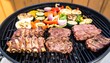 © Romeo - Delicious grilling scene featuring ribs, steaks, and assorted vegetables over charcoal