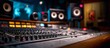 © Afsana - Music mixing console in recording studio with blurred sound equipment, professional audio engineering and music industry concept