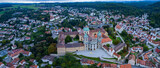 Aerial view around the old town of the city Weingarten, Ravensburg in Germany on am overcast afternoon in summer.	
