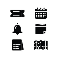 Set of six black and white icons representing common digital interface elements