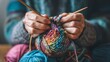 © Felippe Lopes - Hands knitting colorful yarn with wooden needles a cozy and creative craft Balls of yarn in various colors add warmth to the scene