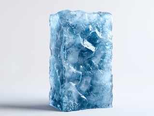 Wall Mural - tall blue ice block with rough frosty surface against simple background