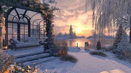 Wall Mural - Photo showing Grateful for dawn, a fresh new start, Resetting mood, with a grateful heart. Nature's serenity, snow's gentle gleam, Finding calm in a winter scene