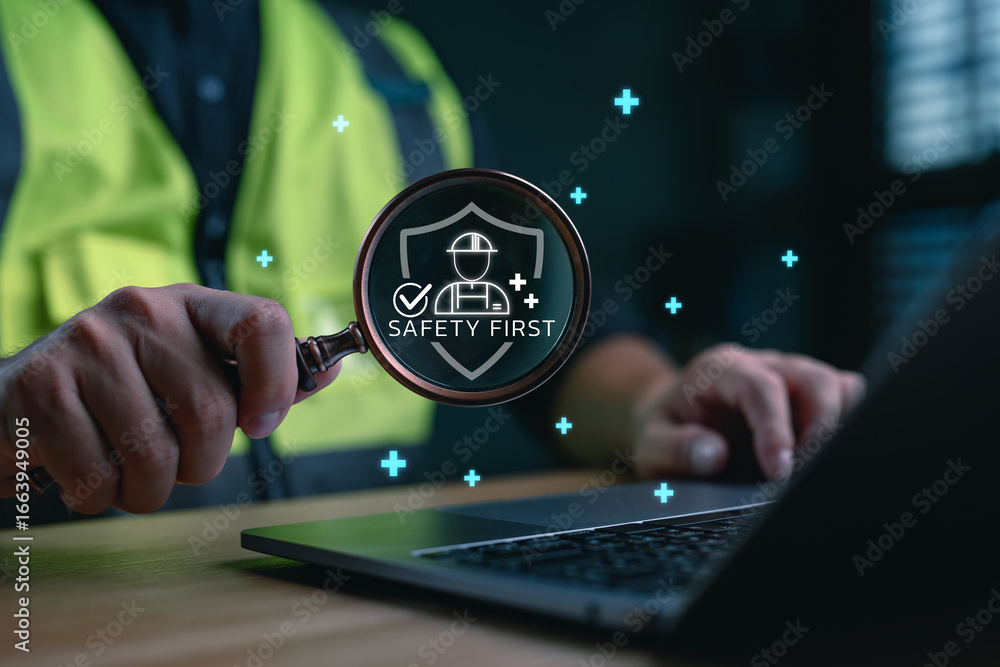 Workplace safety concept with digital inspection icon showing SAFETY ...