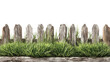 © CStock - Wooden fence with grassy plants underneath, white isolated background.