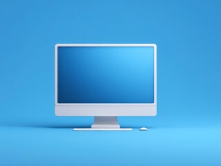 Minimalist Computer Setup on Blue Background