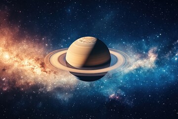 Wall Mural - stunning view of saturn with vibrant rings floating against a backdrop of stars and nebulas