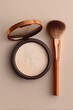 © HanThar Fusion - Makeup application essentials flat lay of compact powder and brush beauty studio photography natural light aesthetic appeal