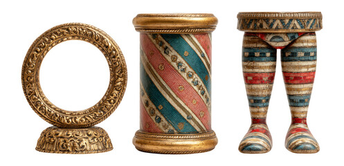 Decorative Gold and Colorful Objects Isolated on Transparent Background