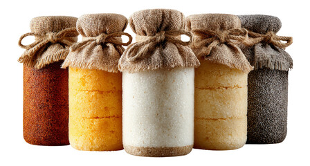 Collection of Isolated Jars with Natural Ingredients on Transparent Background