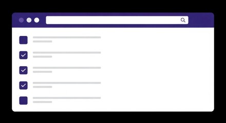A clean and modern browser interface displays a search bar and a checklist, representing online navigation and digital information access on a computer screen