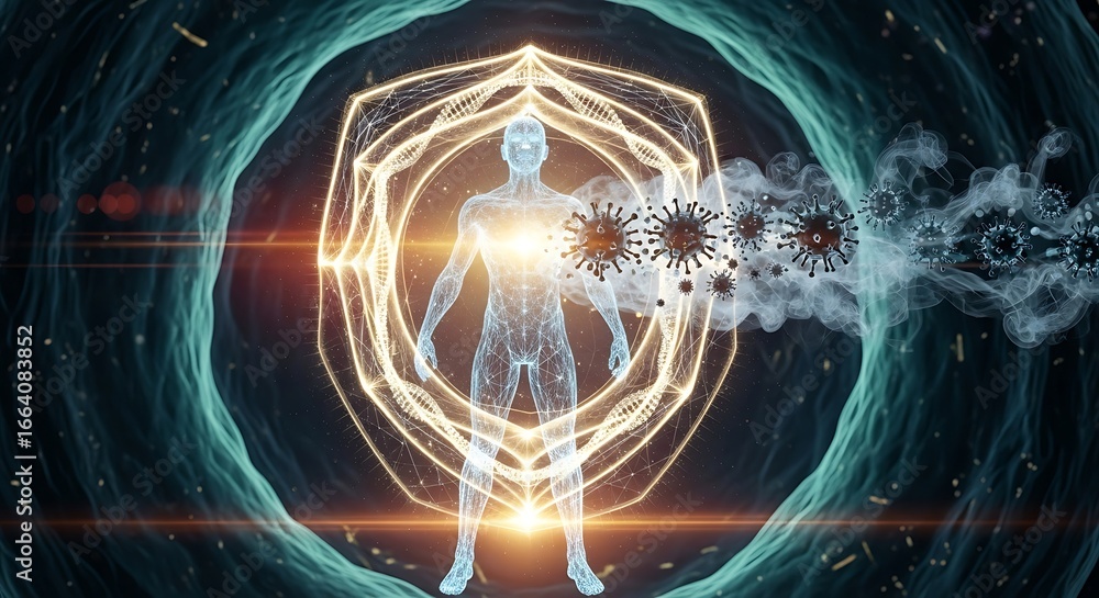 Photo Stock Digital Immune System Actively Defending Human Body from ...