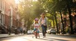 © Chainarong - Mother teaching her happy daughter to ride a bicycle on a beautiful sunlit urban street during a bright morning