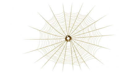 A detailed, intricate spider web with a golden hue, radiating outwards from a central point.