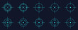 © Tiger pixel creation - Collection of modern blue digital crosshair target icons. Futuristic sniper reticle designs for weapon sights, shooting games, military optics, HUD interface, army aim focus and navigation graphics.