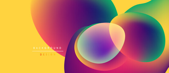 Wall Mural - Vibrant abstract background. Overlapping colorful circles create dynamic visual effect. Yellow dominates, purple accents present. Modern design.
