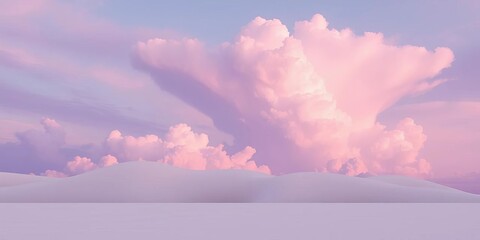 Wall Mural - Pastel pink & purple clouds drift above a serene, minimalist platform Dreamy, ethereal landscape,  fluffy,  beauty