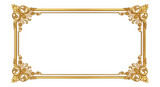 Elegant ornate golden picture frame border with intricate flourishes and decorative corners transparent background