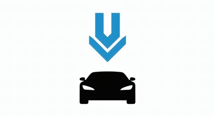 Illustration representing a car with a downward arrow, symbolizing downloading or a software update