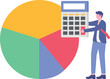 © vector mall - Flat illustration of businessman with calculator and pie chart symbolizing cost structure and budget management