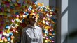© AspctStyle - Woman in white shirt standing against wall covered with colorful sticky notes, with papers also stuck on her face, symbolizing stress and overwhelming workload