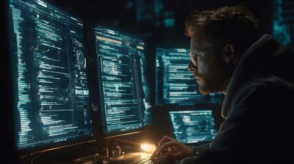 Man coding cybersecurity software development programming hacker developer it professional expert code