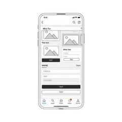 Ui design wireframe smartphone screen mockup for app development showing layout and functionality transparent background