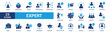 © Squadfire - Expert icon set. Containing advice, competence, expertise, knowledge, skill, specialist, experience and more. Solid vector icons collection.