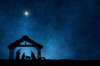 © alfi - Elegant black silhouettes of the Christmas Nativity scene against a magnificent starry night sky backdrop symbolizing the holy night