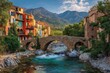© Muhammad - Colorful mountain village by a turquoise river, stone bridge