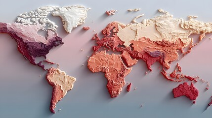 Wall Mural - Abstract Colorful World Map Featuring Geographical Shapes and Textures in Layered Composition