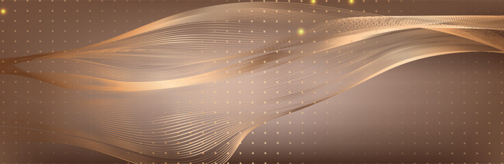 Abstract vector background. Elegant background for business presentations. Lines, point, plane in 3D space.Cryptocurrency fintech network blockchain and programming concept. Brown  background 