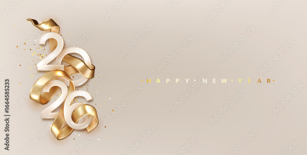 2026 Happy New Year eve. Celebration greeting card Banner with golden ...