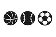 © Bruno - Sports balls silhouette icon vector set, basketball, baseball, soccer football icons, flat minimal style black and white illustration, recreation design elements, isolated transparent background