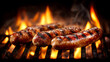 © Anthichada - Hot delicious hot dogs on a grill with flames, Juicy hot dogs grilling over flames. Food culinary presentations