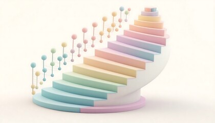 Abstract 3d render of a soft pastel colored stair shape with smooth gradients