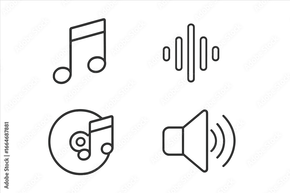 Music and audio outline icons set. Thin line vector symbols for web and ...