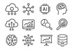 © Karla - Technology AI and Data Line Icon Set, Cloud Computing and Analytics Icons Collection, Vector Cartoon Illustration with Transparent Background, Ordered Set of 12 Icons for Digital and Tech Concepts