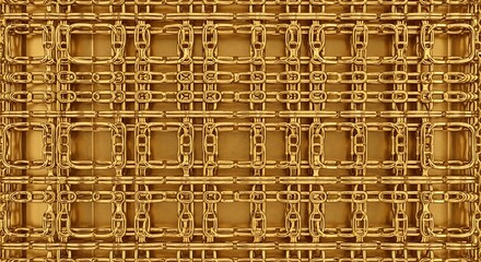 Ornate golden chainmail design with elaborate square and rounded link patterns