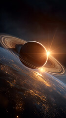 Wall Mural - saturn's majestic sunrise: gaze upon the cosmic grandeur as the ringed planet saturn rises majestica