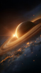 Wall Mural - saturn's ring and cosmic sunset: an awe-inspiring shot of saturn, its iconic rings gleaming in the s