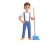 © SulasTree - A friendly cartoon character of a young man holding a broom, ready for cleaning and janitorial work.