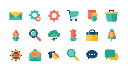 Vibrant collection of web development and business vector icons for digital marketing and process optimization solution depiction