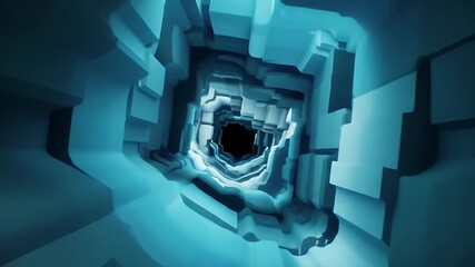 Abstract Blue Stone Tunnel with Cubic Texture Dark Background 3D Render