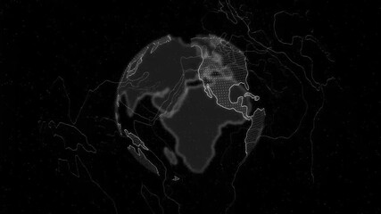 Wall Mural - digital depiction of the earth, showcasing a global network with interconnected data points, set against a stark black background, symbolizing modern technology and worldwide communication. 